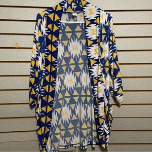 The Zig Zag Stripe Knit Cardigan Blue Yellow White Aztec Open‎ Front Pockets